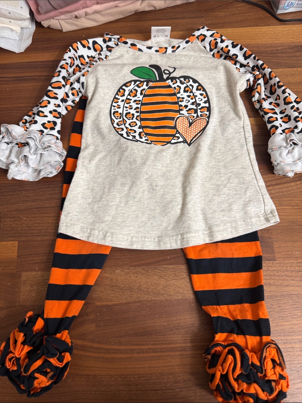 Cream, Orange & Black Leopard Pumpkin 2pc Outfit